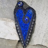  Dark Blue Mosaic Heart Garden Stone  