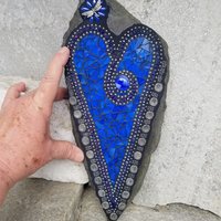  Dark Blue Mosaic Heart Garden Stone  