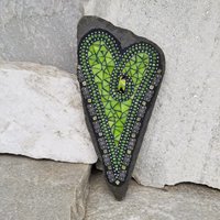  Lime Green Heart Mosaic Garden Stone