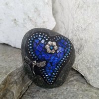 Mosaic Garden Set of 3  #3 Group Mosaic Heart and Stones 