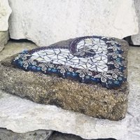 Iridescent Cream Mosaic Heart Garden Stone w/Butterflies 