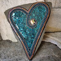 Teal Heart Mosaic Garden Stone  
