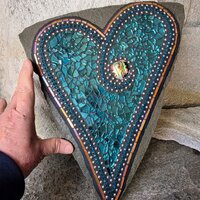 Teal Heart Mosaic Garden Stone  