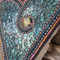 Teal Heart Mosaic Garden Stone  