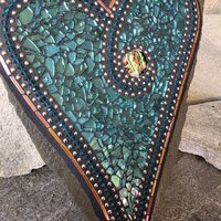 Teal Heart Mosaic Garden Stone  