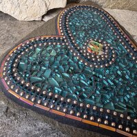 Teal Heart Mosaic Garden Stone  