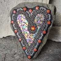 Iridescent Cream/Brown Mosaic Heart Garden Stone w/Angel Wings