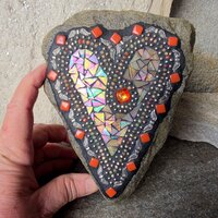 Iridescent Cream/Brown Mosaic Heart Garden Stone w/Angel Wings