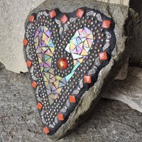 Iridescent Cream/Brown Mosaic Heart Garden Stone w/Angel Wings
