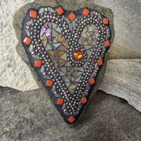 Iridescent Cream/Brown Mosaic Heart Garden Stone w/Angel Wings