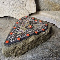 Iridescent Cream/Brown Mosaic Heart Garden Stone w/Angel Wings
