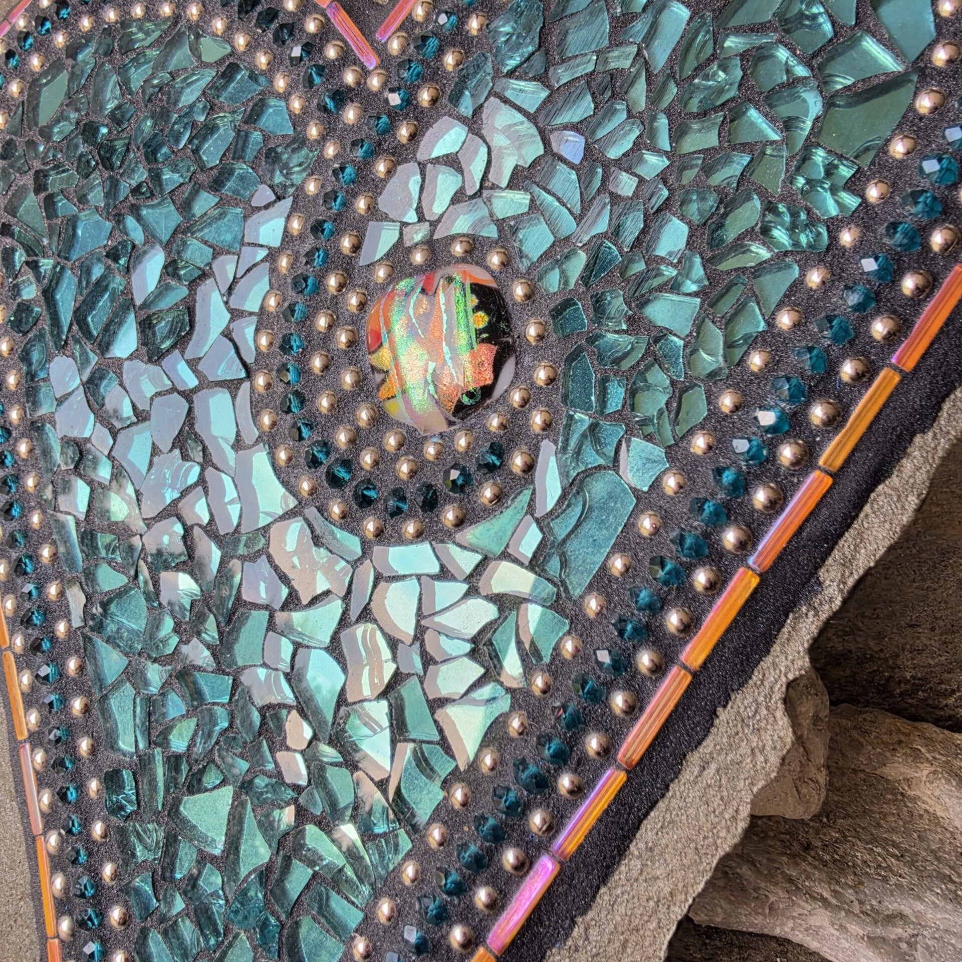 Teal Heart Mosaic Garden Stone  