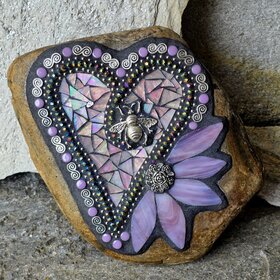 Iridescent Lavender Mosaic Heart Garden Stone 
