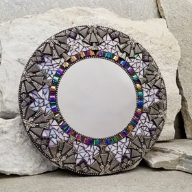 Iridescent Lavender Round Mosaic Mirror, Home Decor