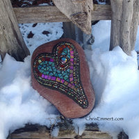 Red and Teal  Mosaic Heart Garden Stone, GardnerGift, Garden Decor