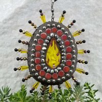 Fused Flower Garden Wind Spinner, Yellow Rays, Home Decor, Garden Decor, Gardening Gift