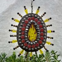 Fused Flower Garden Wind Spinner, Yellow Rays, Home Decor, Garden Decor, Gardening Gift
