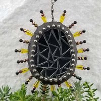 Fused Flower Garden Wind Spinner, Yellow Rays, Home Decor, Garden Decor, Gardening Gift