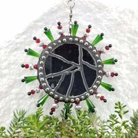Christmas Star Ornament, Mosaic Garden Wind Spinner, Red Rays, Home and Garden Decor, Gardening Gift, Suncatcher