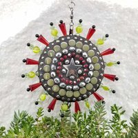 Christmas Star Ornament, Mosaic Garden Wind Spinner, Red Rays, Home and Garden Decor, Gardening Gift, Suncatcher (A)