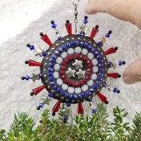 Americana Garden Wind Spinner, Red Rays, Home and Garden Decor, Gardening Gift, Suncatcher