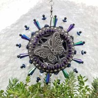 Butterfly Garden Mosaic Wind Spinner, Purple Rays, Home Decor, Garden Decor, Gardening Gift,