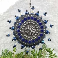 Blue Roses Mosaic Garden Wind Spinner, Home Decor, Garden Decor, Gardening Gift, (E)