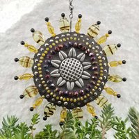 Sunflower Garden Spinner, Green/Gold Rays, Home Decor, Garden Decor, Gardening Gift,