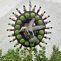 Hummingbird Oval Garden Spinner, Green Rays, Home Decor, Garden Decor, Gardening Gift