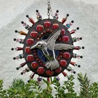 Red Mosaic Garden Wind Spinner, Hummingbird, Chris Emmert