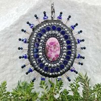 Gemstone Mosaic Garden Wind Spinner, Pink Rays, Home Decor, Garden Decor, Gardening Gift