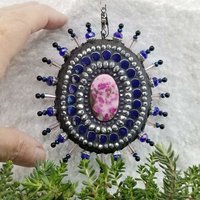 Gemstone Mosaic Garden Wind Spinner, Pink Rays, Home Decor, Garden Decor, Gardening Gift