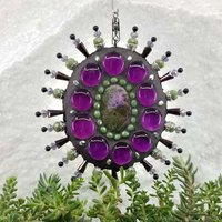gemstone, mosaic garden wind spinner in purples by chris emmert