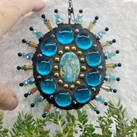 Oval Gemstone Garden Mosaic, Wind Spinner, Blue Rays, Home Decor, Garden Decor, Gardening Gift