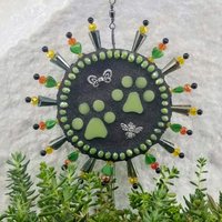 Pet Paws Mosaic Garden Wind Spinner, Home and Garden Decor, Gardening Gift, Suncatcher