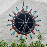 Rose Garden Wind Spinner, Teal and Red Rays, Home Decor, Garden Decor, Gardening Gift, (B)