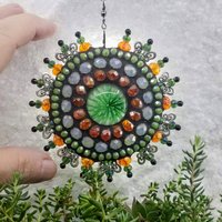 Green Flower Mosaic Garden Wind Spinner, Butterfly Rays, Home Decor, Garden Decor, Gardening Gift,