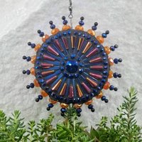 Orange and Cobalt Blue Mosaic Garden Spinner, Home Decor, Garden Decor, Gardening Gift,