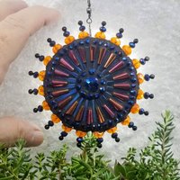 Orange and Cobalt Blue Mosaic Garden Spinner, Home Decor, Garden Decor, Gardening Gift,