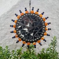 Orange and Cobalt Blue Mosaic Garden Spinner, Home Decor, Garden Decor, Gardening Gift,