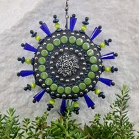 Roses Mosaic Garden Wind Spinner, Suncatcher, Blue Rays, Home Decor, Garden Decor, Gardening Gift, (A)