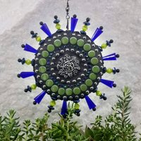 mosaic wind spinner in blues by chris emmert