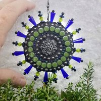 Roses Mosaic Garden Wind Spinner, Suncatcher, Blue Rays, Home Decor, Garden Decor, Gardening Gift, (A)