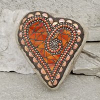 Red/Orange Mosaic Heart Garden Stone, GardnerGift, Garden Decor
