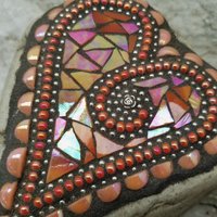 Red/Orange Mosaic Heart Garden Stone, GardnerGift, Garden Decor