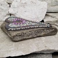 Iridescent Lavender Heart with Butterflies, Garden Stone, Mosaic, Garden Decor