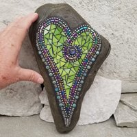 Lime Green Heart Mosaic Garden Stone,  Garden Decor