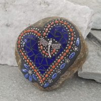 Royal Blue Heart, Garden Stone, Mosaic, Garden Decor