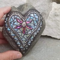 Iridescent Mosaic Heart Garden Stone, GardnerGift, Garden Decor