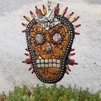 Skull in Gold Mosaic Garden Wind Spinner, Home and Garden Decor, Gardening Gift,